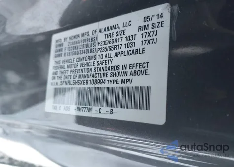2014 Honda Odyssey Ex-L z USA, uszkodzony, nr VIN 5FNRL5H6XEB108994